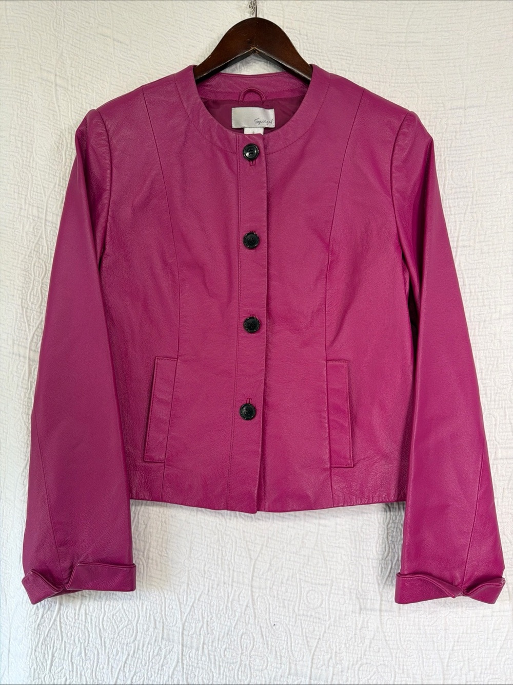 Spiegel Leather Jacket Womens Size 8 Vintage Y2K Hot Pink Button Down Classic